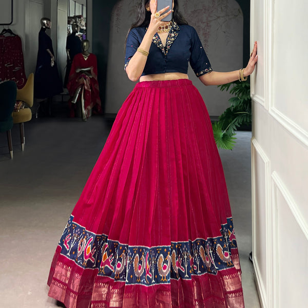Lorenvalley Fashion Pink Poly Cotton Printed With Zari Weaving Lehenga Choli