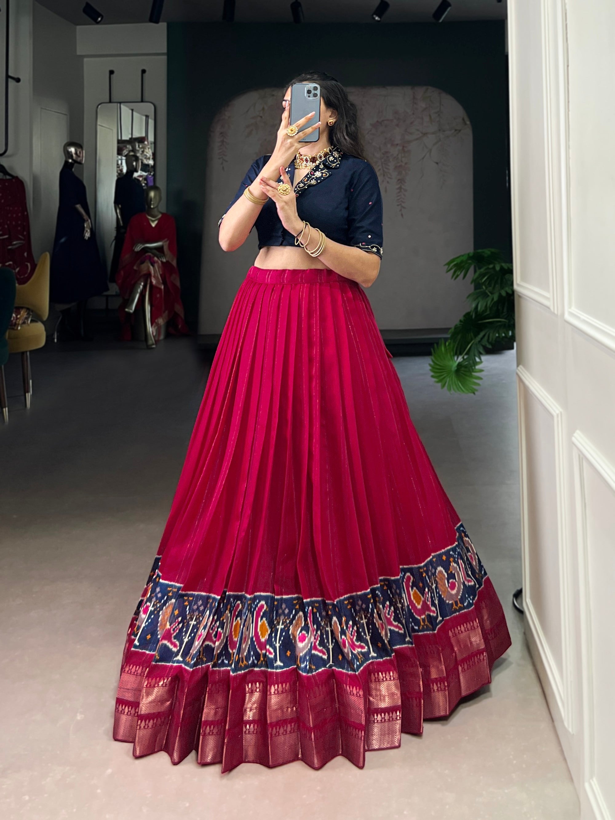 Lorenvalley Fashion Pink Poly Cotton Printed With Zari Weaving Lehenga Choli