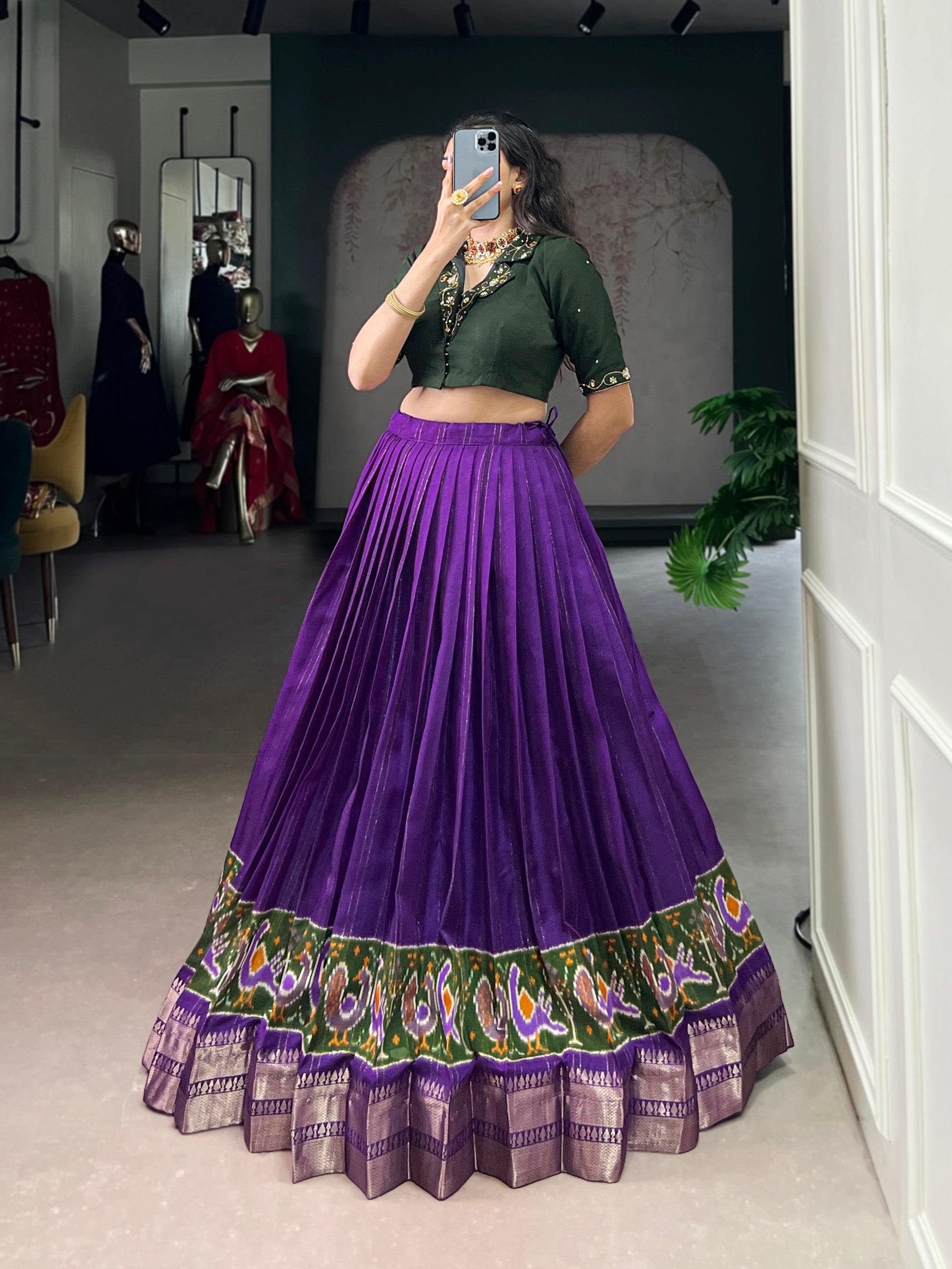 Lorenvalley Fashion Purple Poly Cotton Printed With Zari Weaving Lehenga Choli