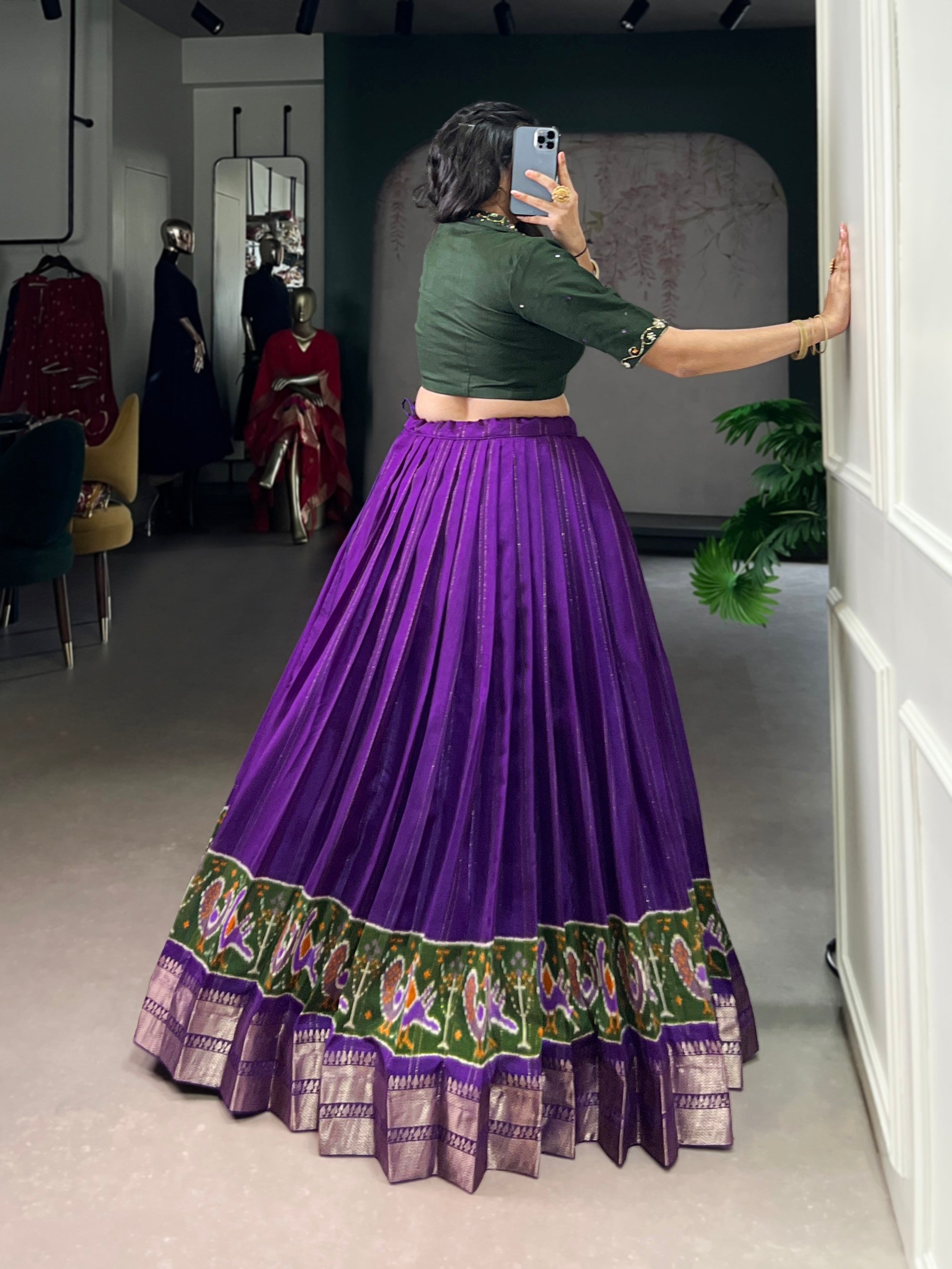 Lorenvalley Fashion Purple Poly Cotton Printed With Zari Weaving Lehenga Choli