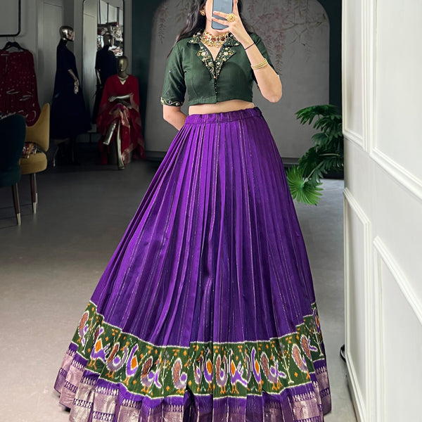 Lorenvalley Fashion Purple Poly Cotton Printed With Zari Weaving Lehenga Choli