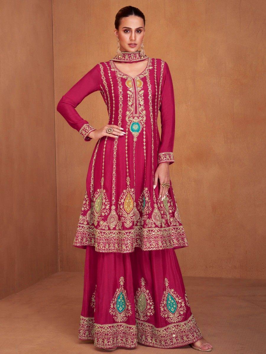 Lorenvalley Magenta Chinon Embroidery With Sequince Work Salwar Kameez Stitched - Distacart