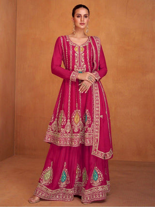 Lorenvalley Magenta Chinon Embroidery With Sequince Work Salwar Kameez Stitched - Distacart