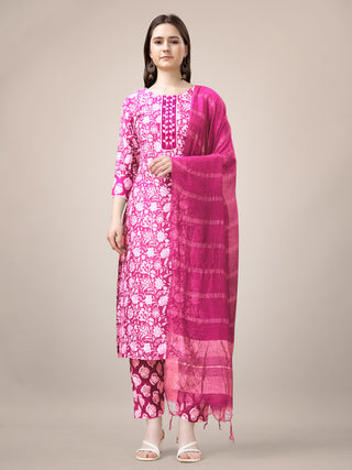 Malishka Women's Embroidered & Printed Pink Rayon Kurta Pant Set - Distacart