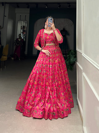 Lorenvalley Pink Tussar Silk Floral Print With Gota Patti Touch Up ethnic Co-ord Set - Distacart