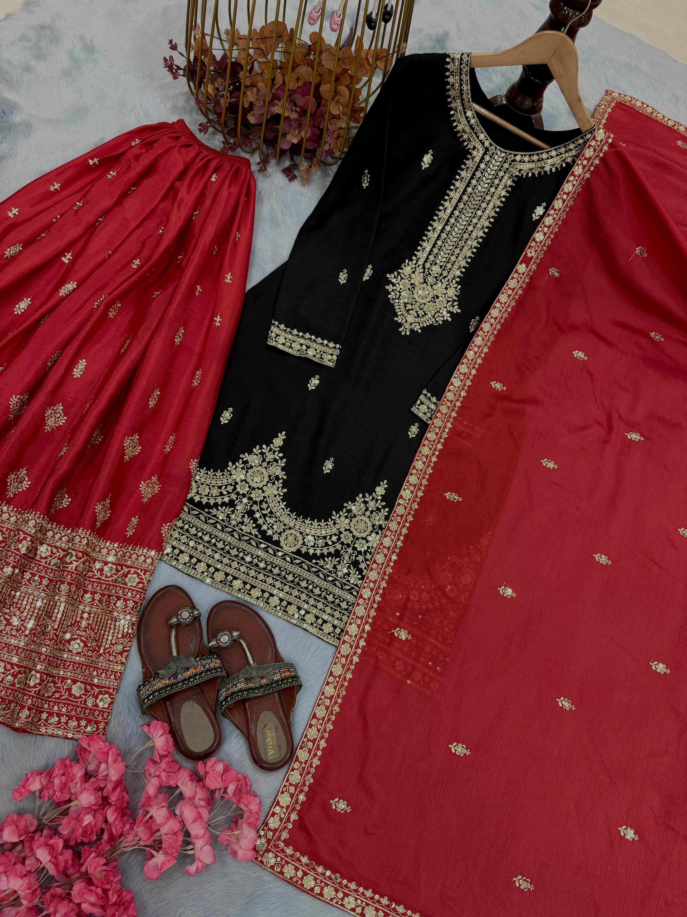 Anaita Black Chinon Silk Readymade Suit with Embroidery & Sequence Work - Dista