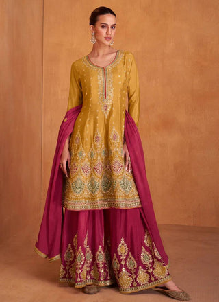 Lorenvalley Yellow Chinon Embroidery With Sequince Work Salwar Kameez Stitched - Distacart