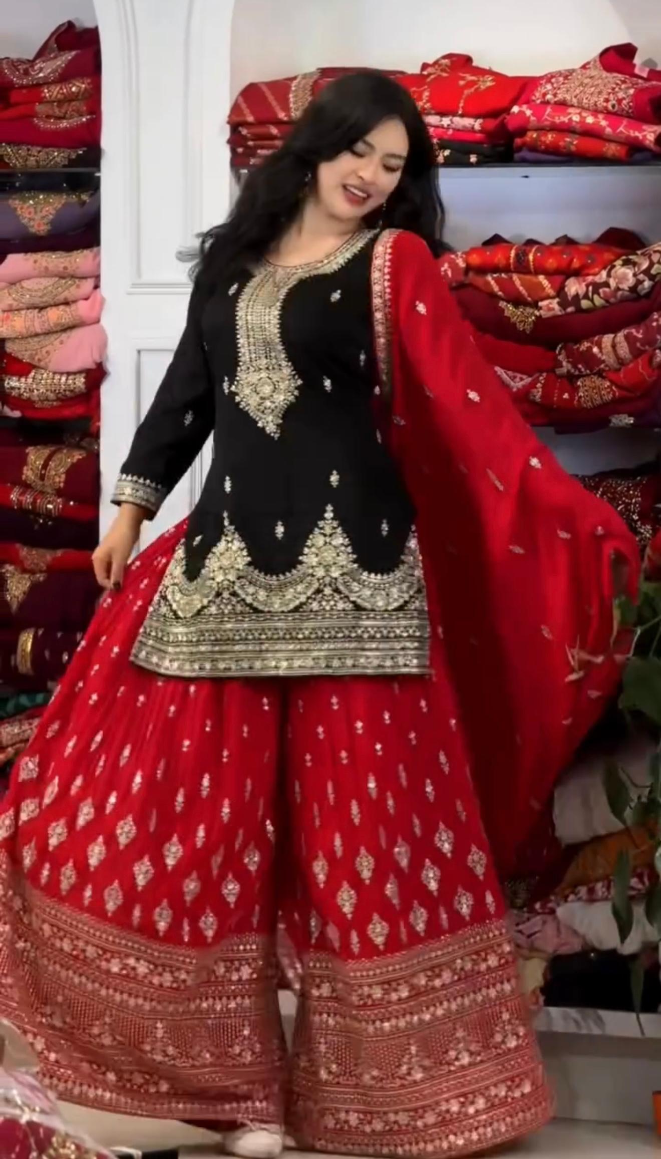 Anaita Black Chinon Silk Readymade Suit with Embroidery & Sequence Work - Dista