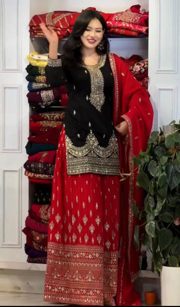 Anaita Black Chinon Silk Readymade Suit with Embroidery & Sequence Work - Dista