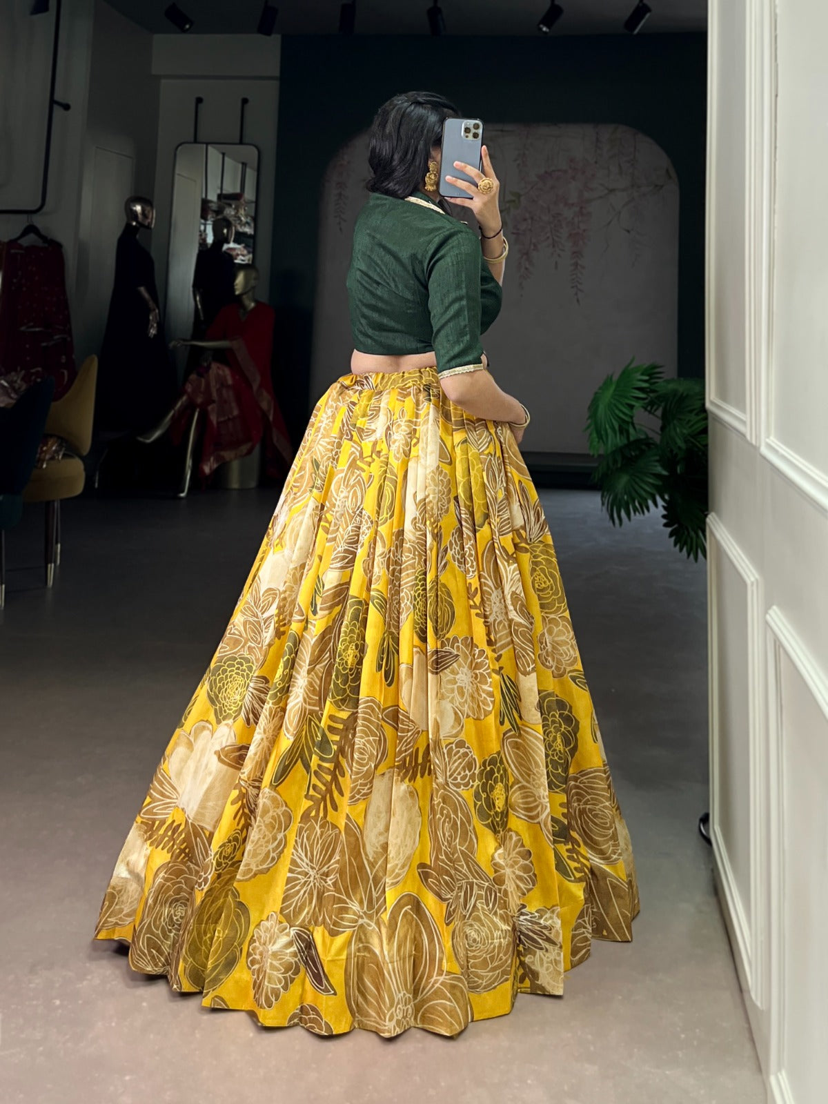 Lorenvalley Fashion Mustard Tasar Silk Floral Print Lehenga Choli