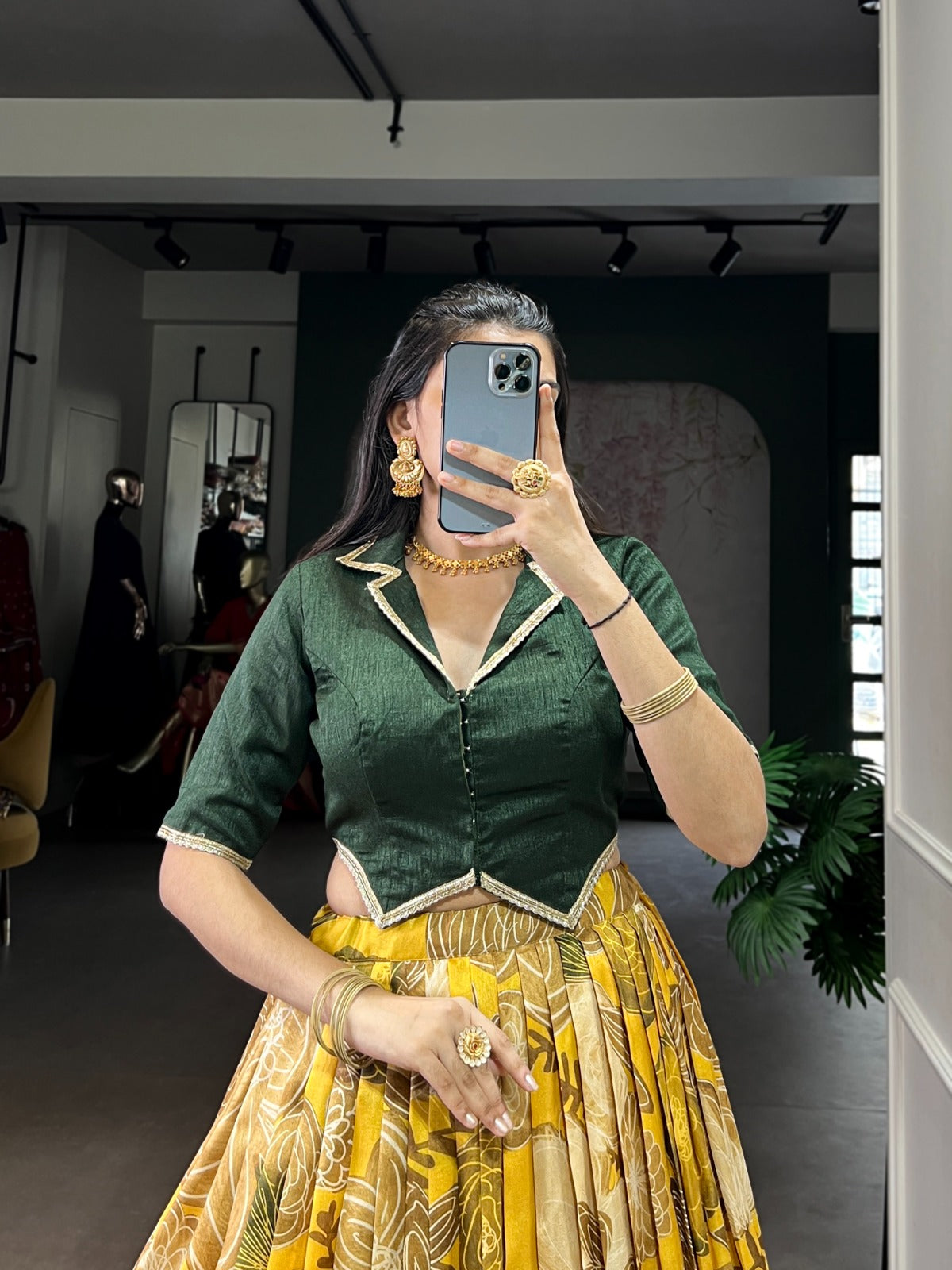 Lorenvalley Fashion Mustard Tasar Silk Floral Print Lehenga Choli