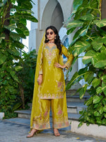 Thumbnail for Anaita Mustard Chinon Stitched Plazzo Suit With Dhaga & Sequence Work - Distacart