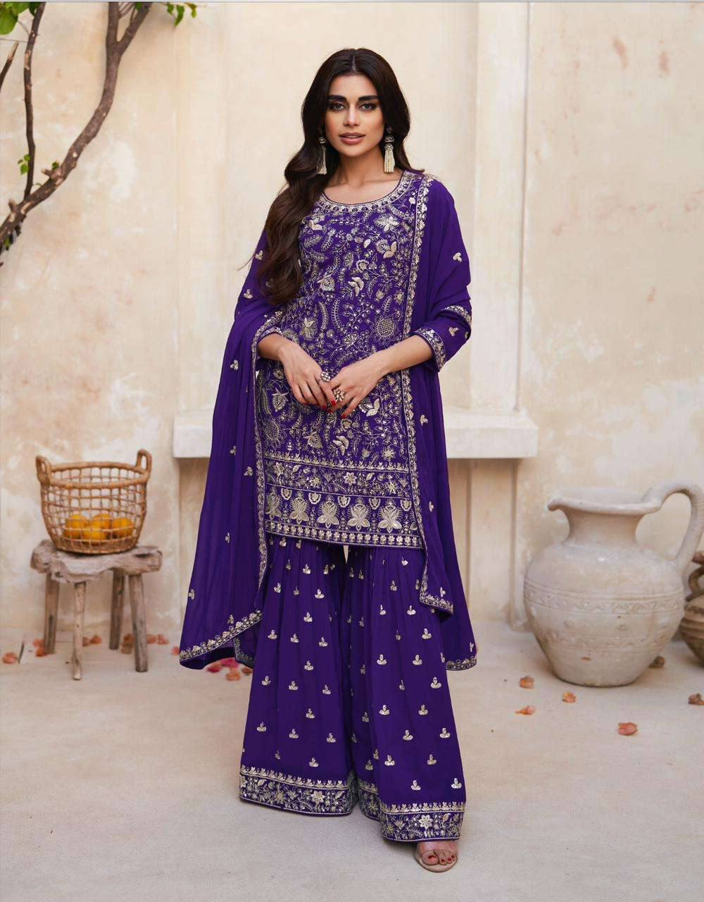 Lorenvalley Purple Georgette Embroidery With Sequince Work Salwar Kameez Stitched - Distacart