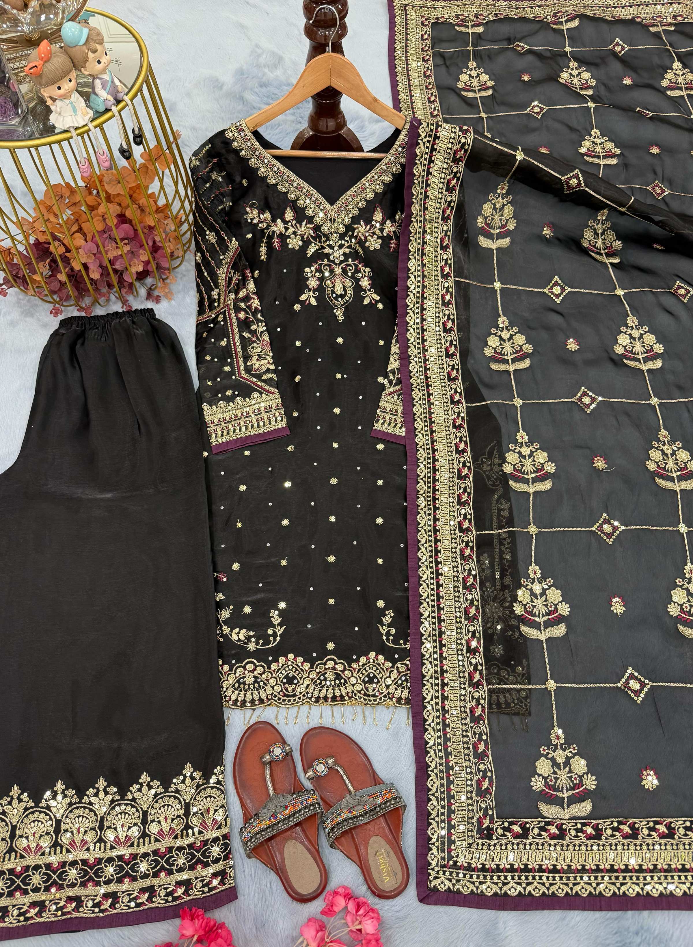 Anaita Black Chinon Silk Readymade Suit with Embroidery & Sequence Work - Dista