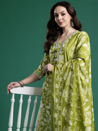 Indo Era Women Floral Printed Regular Beads and Stones Kurta with Trousers & With Dupatta - Distacart