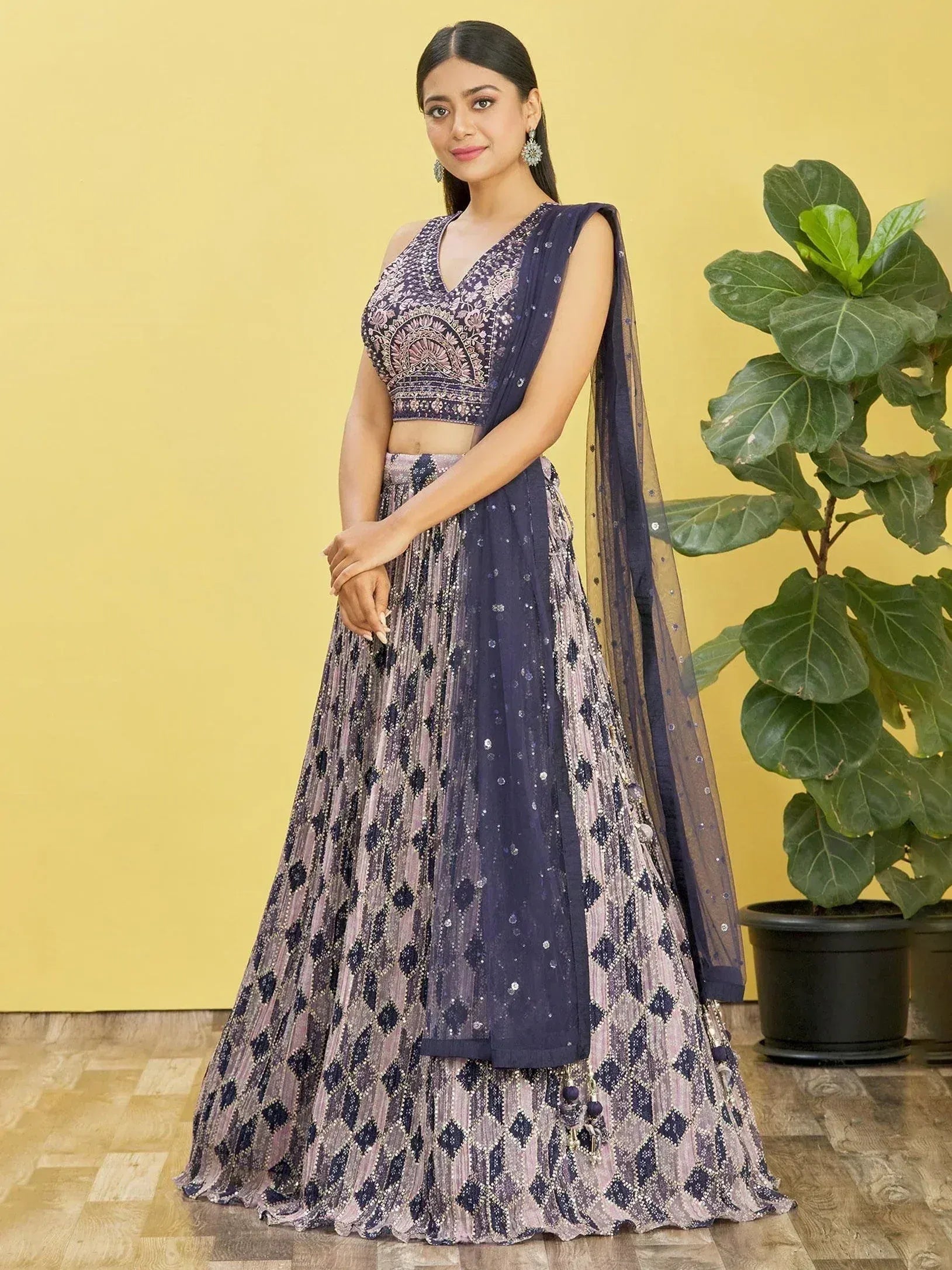 Tulsi Art Charming Blue Embroidered Chinon Festival Wear Lehenga Choli - Dista