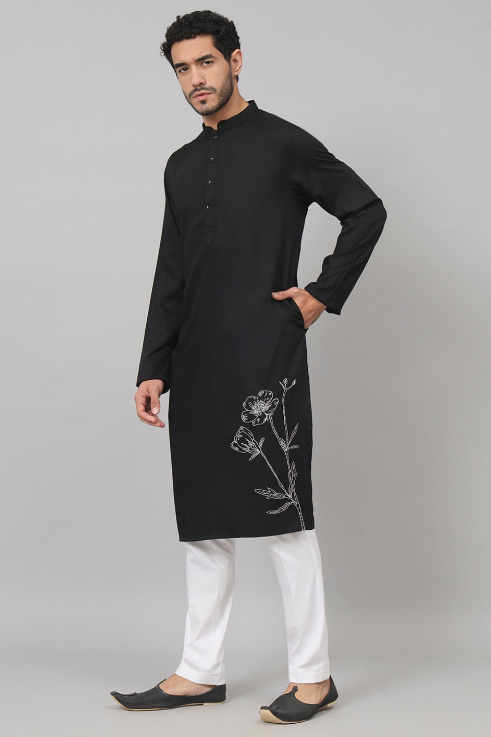 Stem Embroidery Cotton Kurta by Hilo Design - Distacart