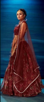 Thumbnail for Anaita Maroon Organza Lehenga Choli With Sequence & Thread Work - Distacart
