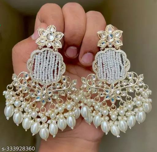 Tehzeeb Creations Gold-Polished Earrings For Women And Girls Diamond, Pearl Brass Drops & Danglers - Distacart