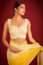 Thumbnail for Teeya Creation Lemon Yellow Color Georgette Embroidery Work Saree - Distacart
