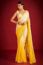Thumbnail for Teeya Creation Lemon Yellow Color Georgette Embroidery Work Saree - Distacart