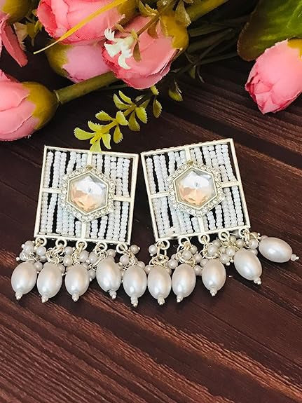 Tehzeeb Creations New Stylish Earrings For Women & Girls Pearl Alloy Hoop Earring, Stud Earring - Distacart