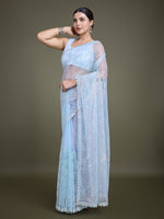Thumbnail for Monjolika Fashion Exclusive Women'S Light Sky Blue Soft Net SareeWith Sequin Work - Distacart