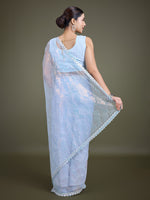 Thumbnail for Monjolika Fashion Exclusive Women'S Light Sky Blue Soft Net SareeWith Sequin Work - Distacart