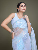 Thumbnail for Monjolika Fashion Exclusive Women'S Light Sky Blue Soft Net SareeWith Sequin Work - Distacart