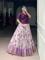 Thumbnail for Lorenvalley Fashion Purple Dola Chex Floral Printed With Zari Weaving Work Lehenga Choli