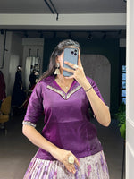 Thumbnail for Lorenvalley Fashion Purple Dola Chex Floral Printed With Zari Weaving Work Lehenga Choli