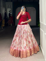 Thumbnail for Lorenvalley Fashion Red Dola Chex Floral Printed With Zari Weaving Work Lehenga Choli
