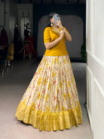 Thumbnail for Lorenvalley Fashion Yellow Dola Chex Floral Printed With Zari Weaving Work Lehenga Choli