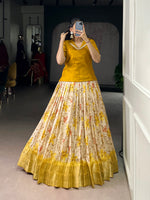 Thumbnail for Lorenvalley Fashion Yellow Dola Chex Floral Printed With Zari Weaving Work Lehenga Choli