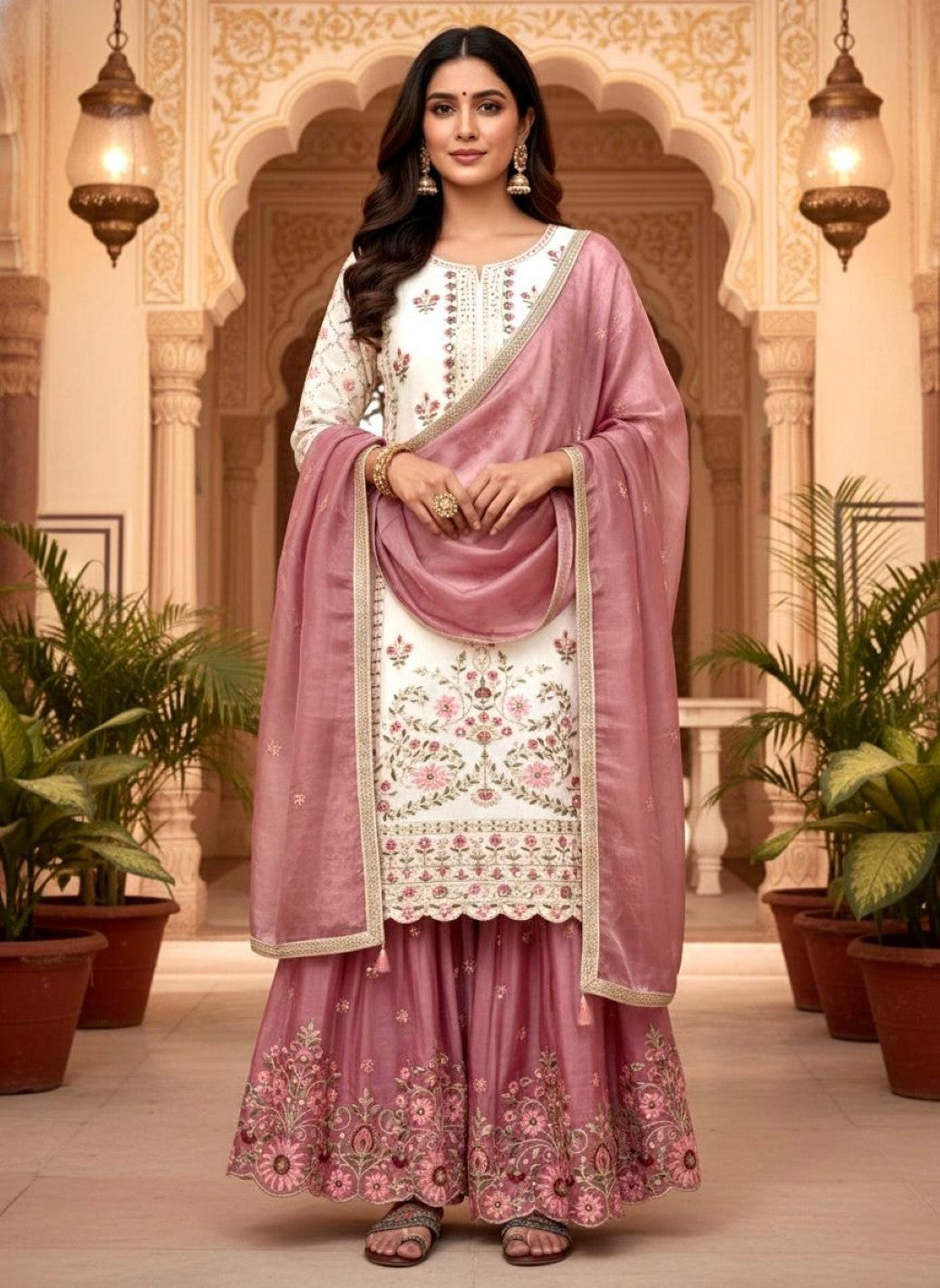 Anaita White Silk Readymade Suit with Embroidery & Sequence Work - Dista