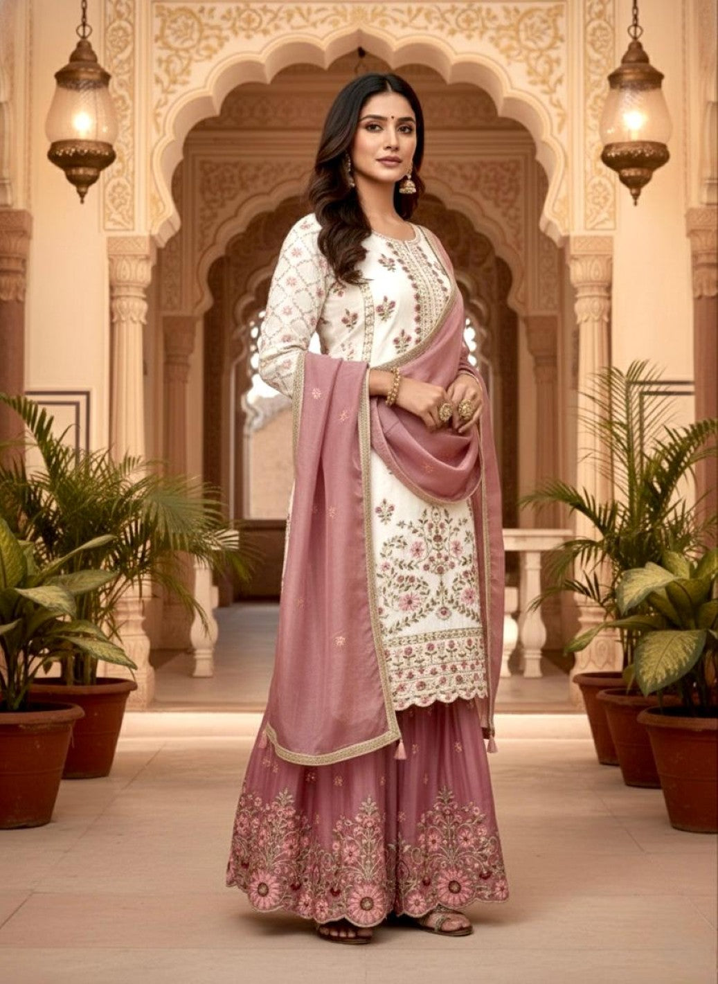 Anaita White Silk Readymade Suit with Embroidery & Sequence Work - Dista