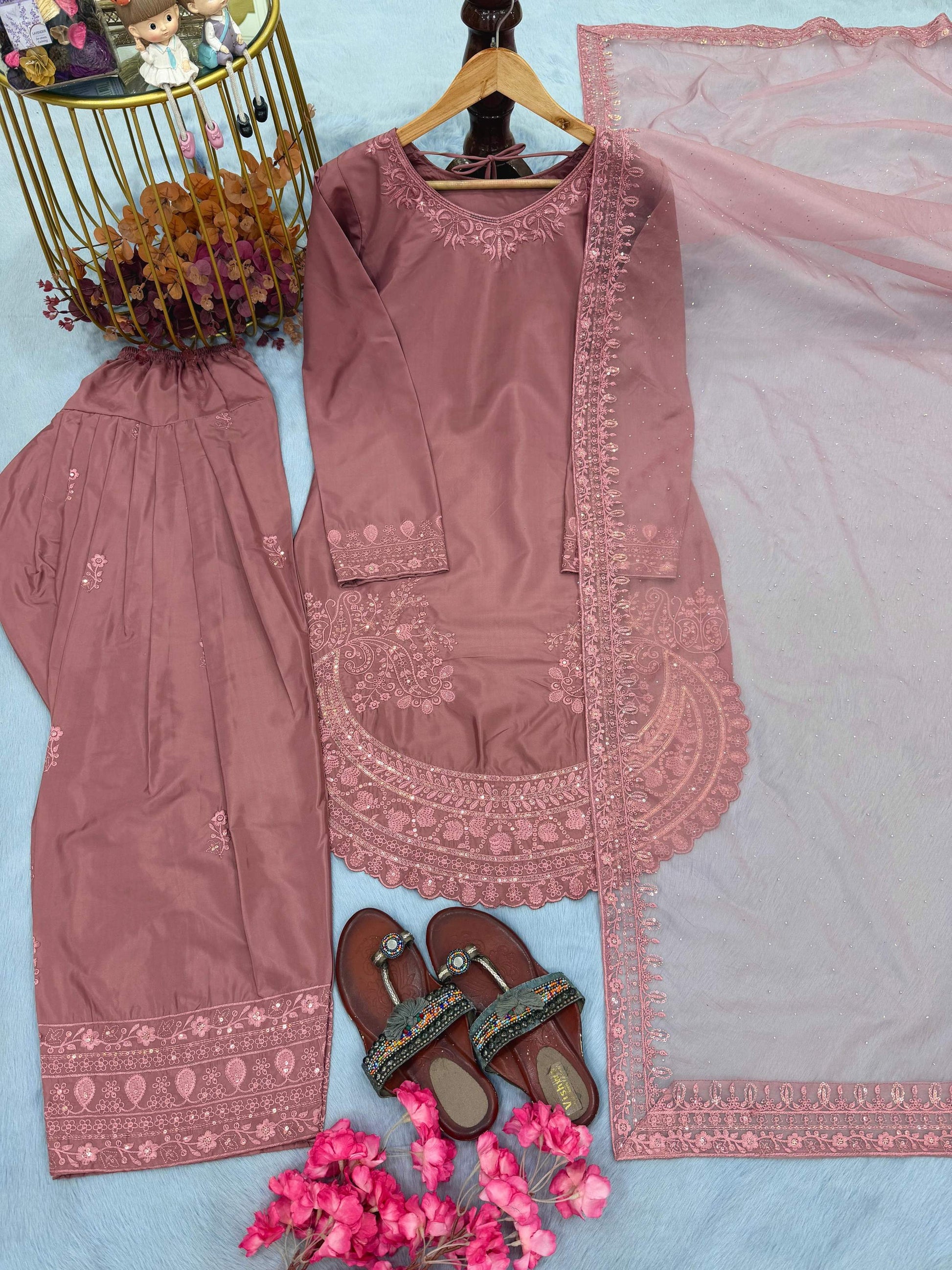 Anaita Pink Crepe Readymade Suit with Embroidery & Sequence Work - Dista