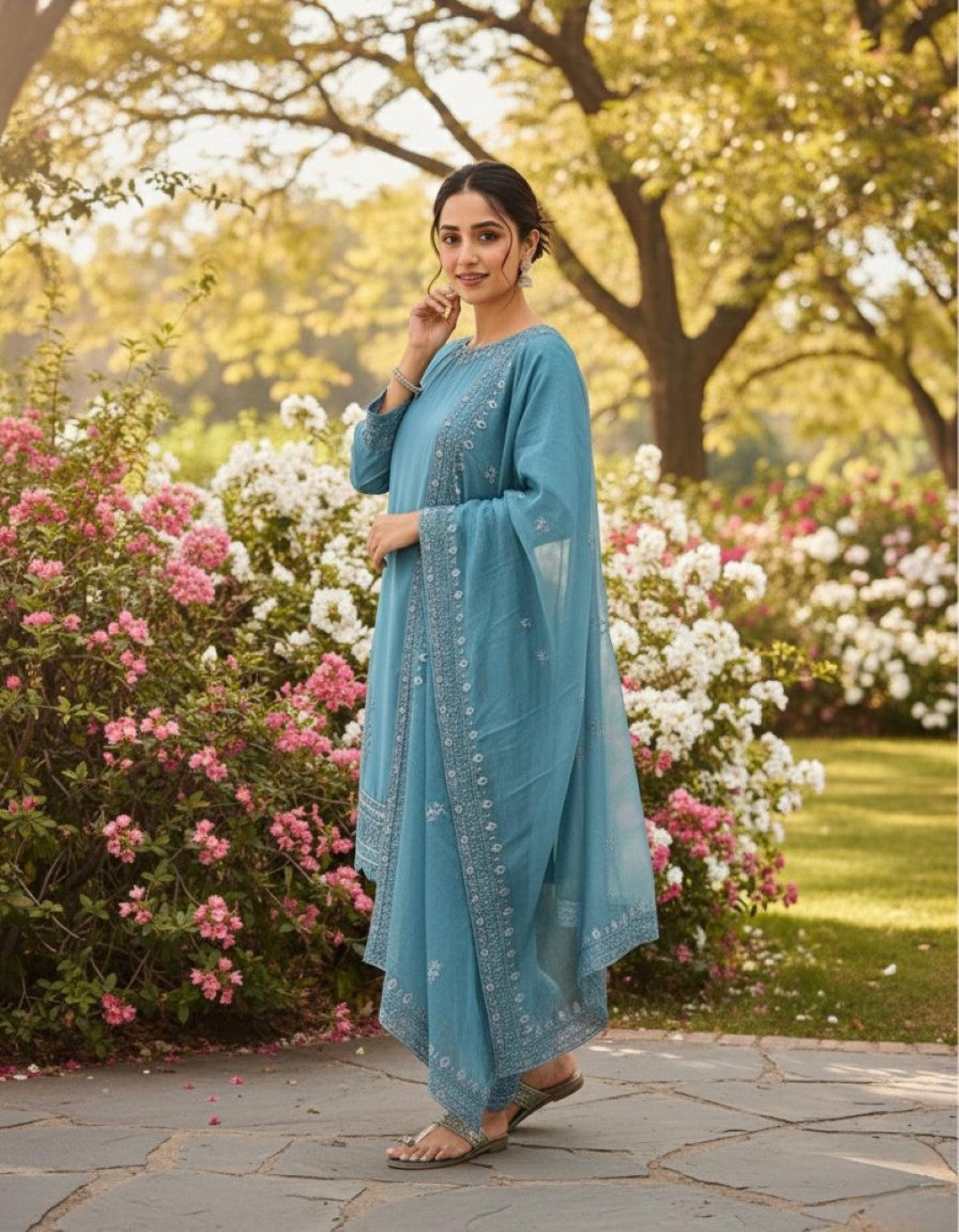 Anaita Blue Crepe Readymade Suit with Embroidery & Sequence Work - Dista