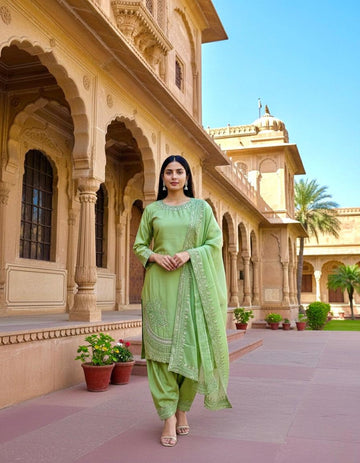 Anaita Green Crepe Readymade Suit with Embroidery & Sequence Work - Dista