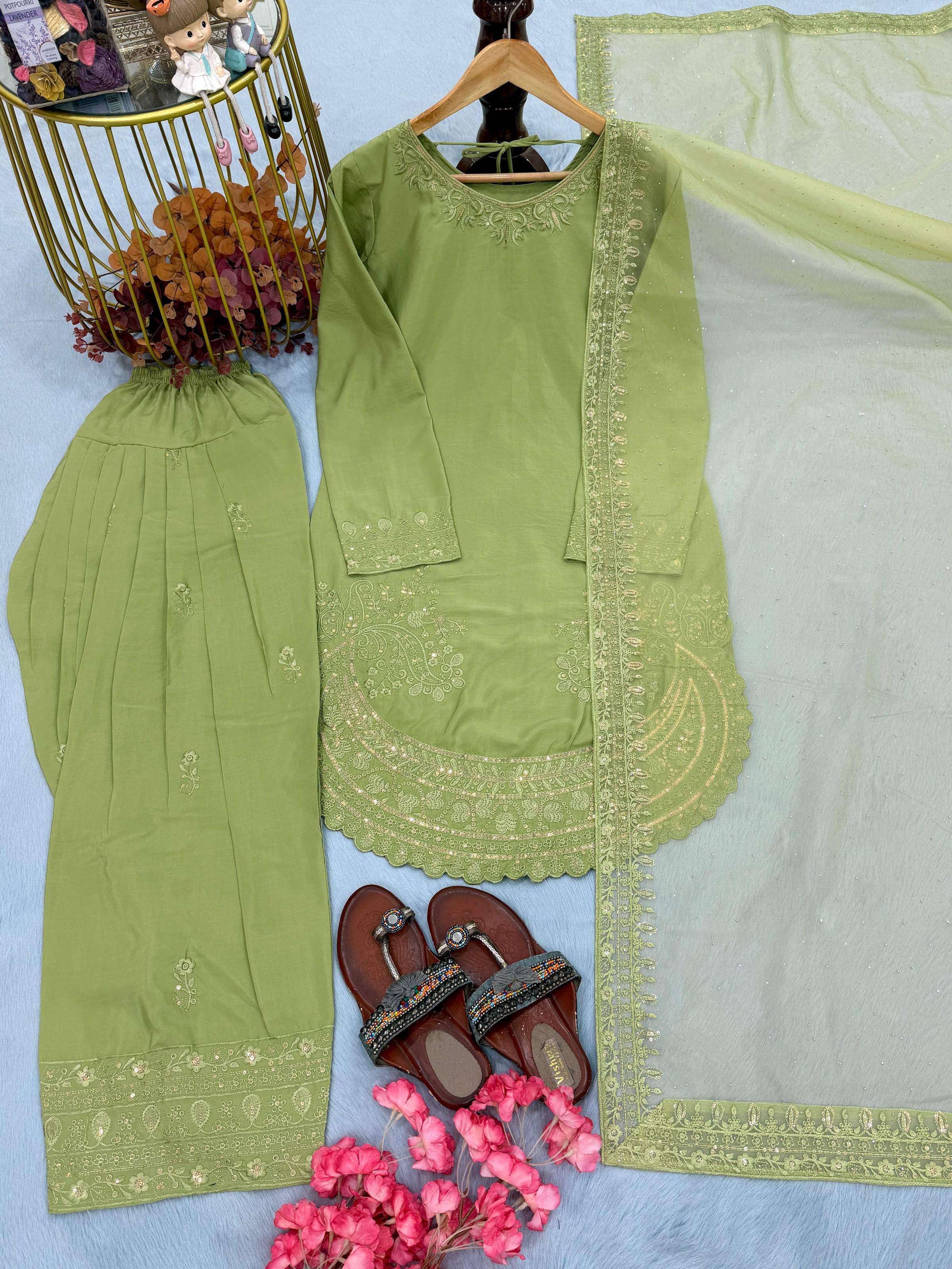 Anaita Green Crepe Readymade Suit with Embroidery & Sequence Work - Dista