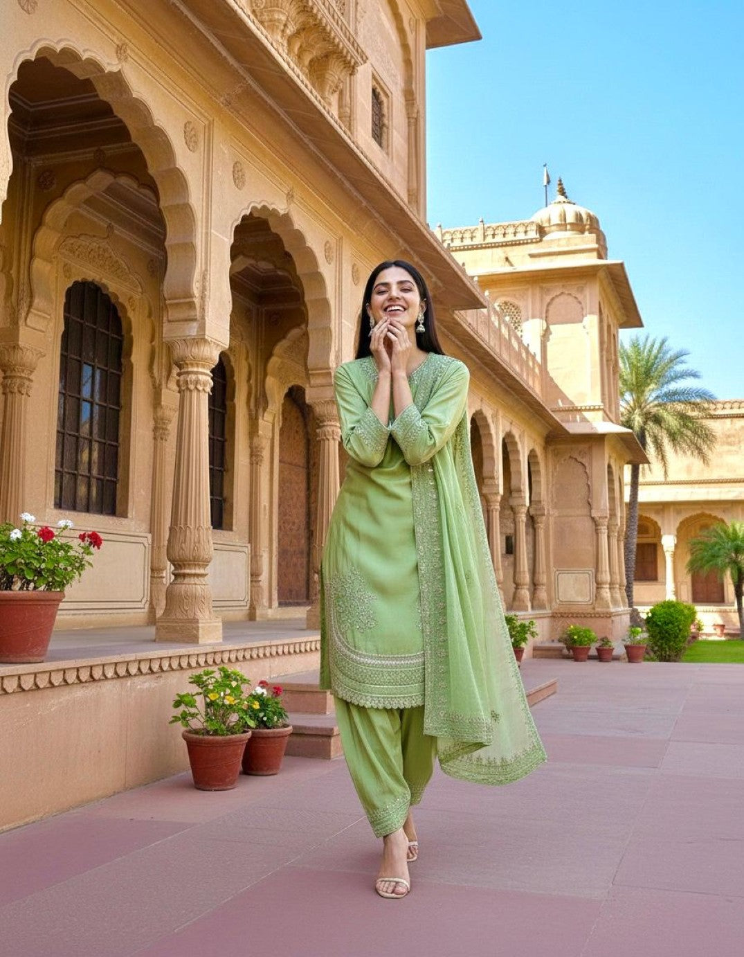 Anaita Green Crepe Readymade Suit with Embroidery & Sequence Work - Dista