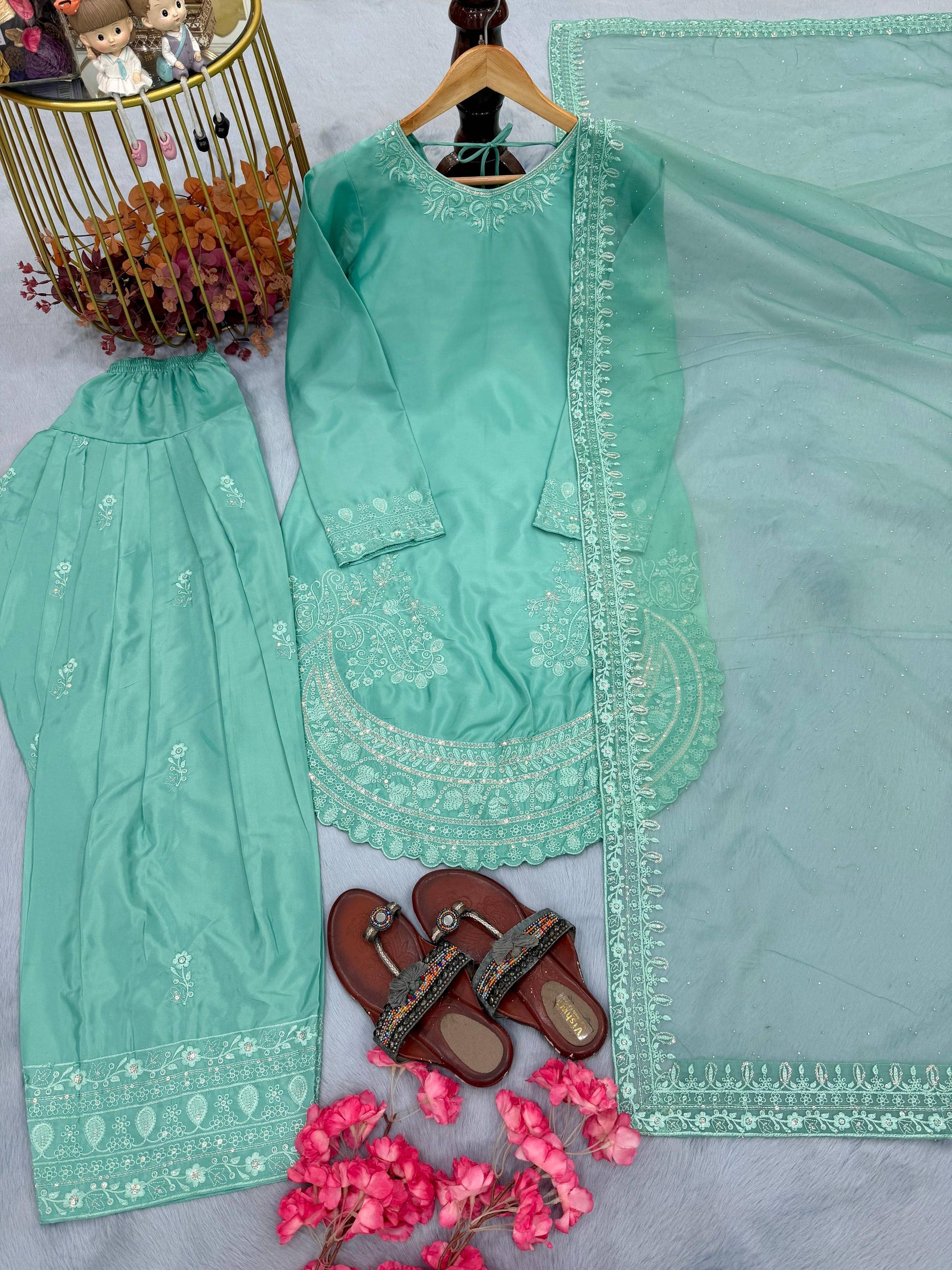 Anaita Sky Blue Crepe Readymade Suit with Embroidery & Sequence Work - Dista
