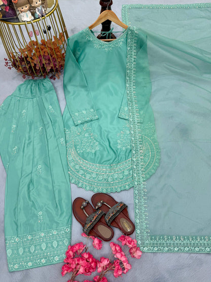 Anaita Sky Blue Crepe Readymade Suit with Embroidery & Sequence Work - Dista