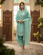 Thumbnail for Anaita Sky Blue Crepe Readymade Suit with Embroidery & Sequence Work - Dista