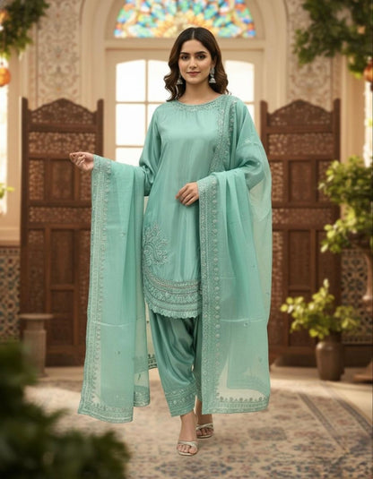 Anaita Sky Blue Crepe Readymade Suit with Embroidery & Sequence Work - Dista