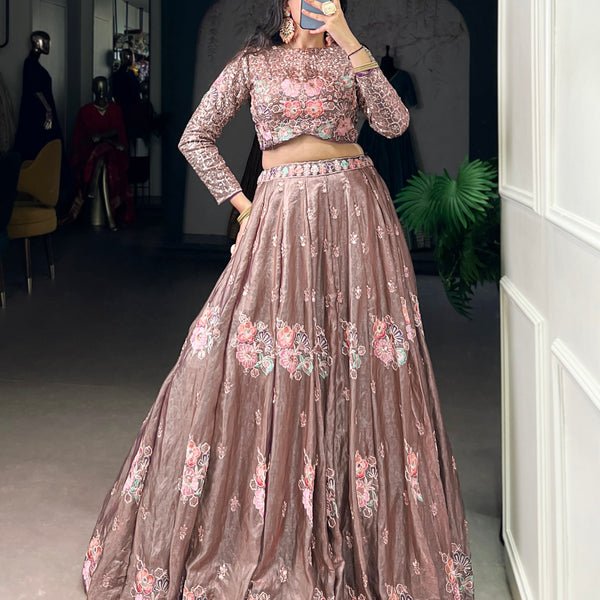 Lorenvalley Fashion Onionpink Fendy Silk Sequins and Thread Embroidery Work Lehenga Choli - Distacart