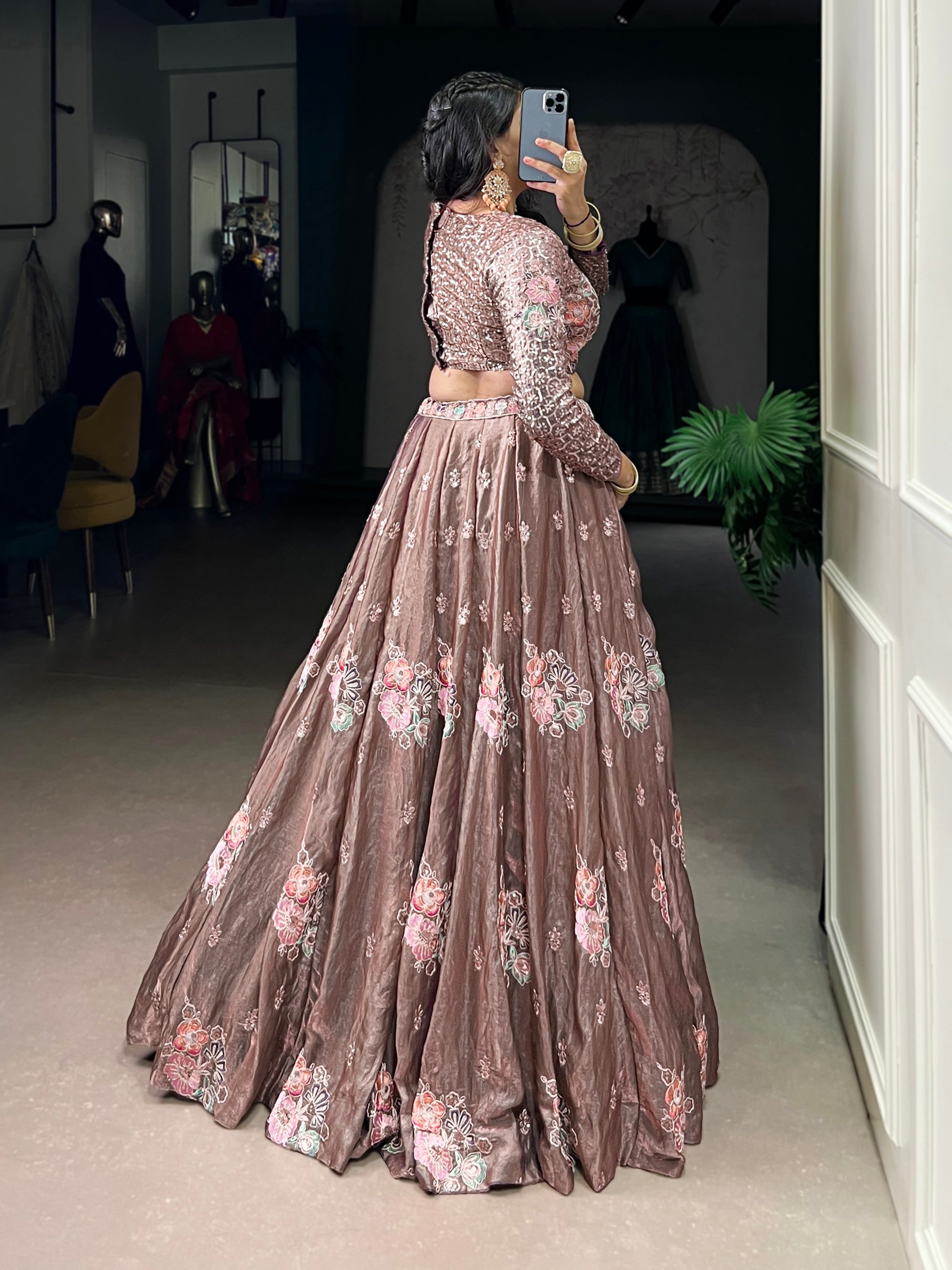 Lorenvalley Fashion Onionpink Fendy Silk Sequins and Thread Embroidery Work Lehenga Choli