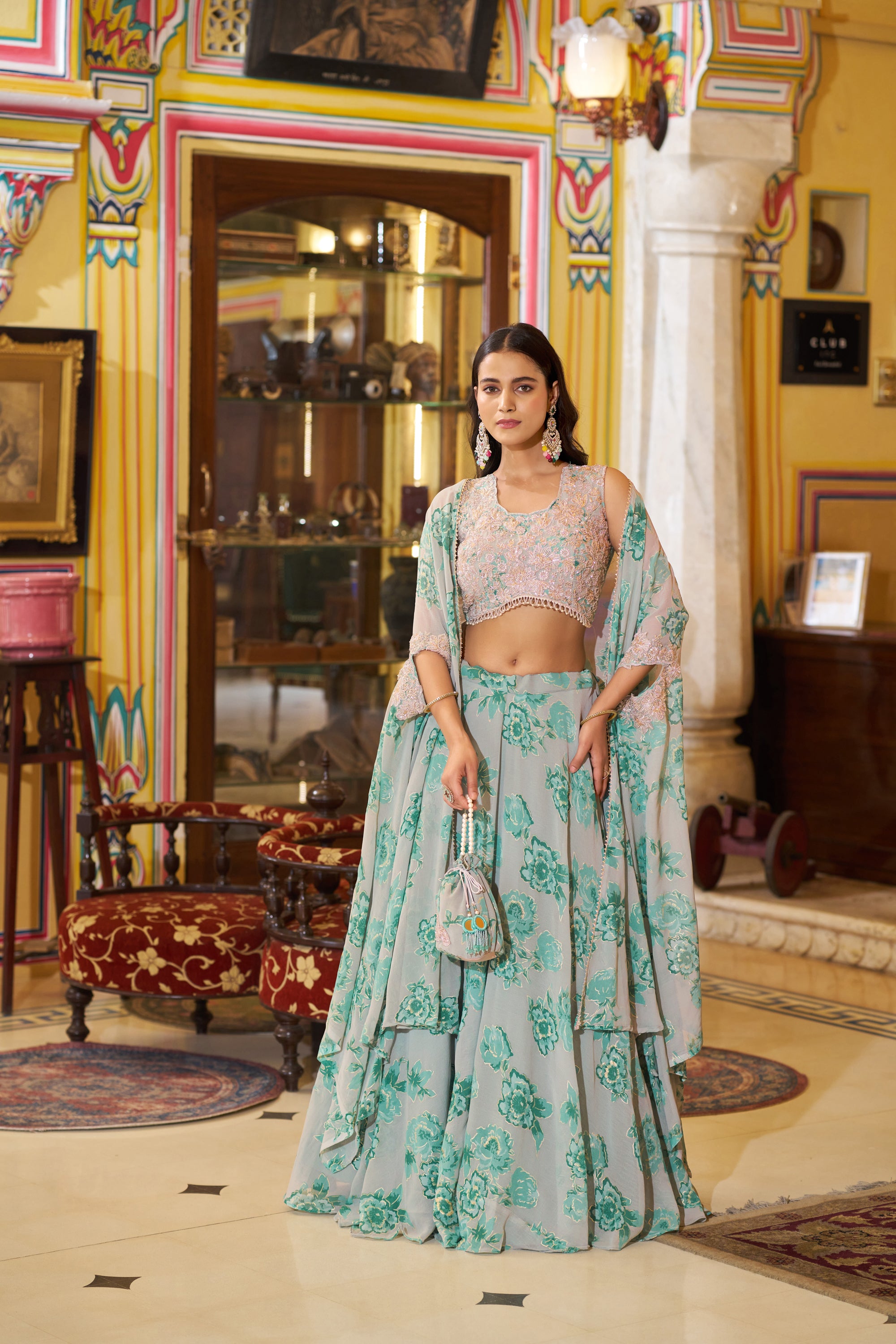 Lorenvalley Fashion Multicolor Georgette Thread Embroidery, Sequins & Tube Beads Work Lehenga Choli With Stylish Dupatta - Dista