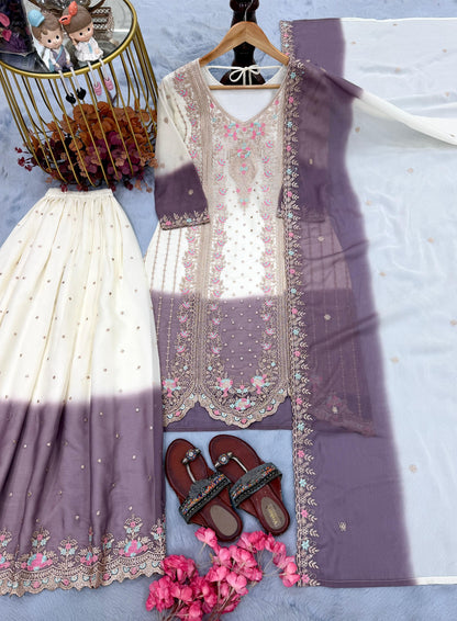 Anaita Lavender&White Georgette Readymade Suit with Embroidery & Thread Work - Dista