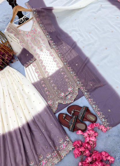 Anaita Lavender&White Georgette Readymade Suit with Embroidery & Thread Work - Dista